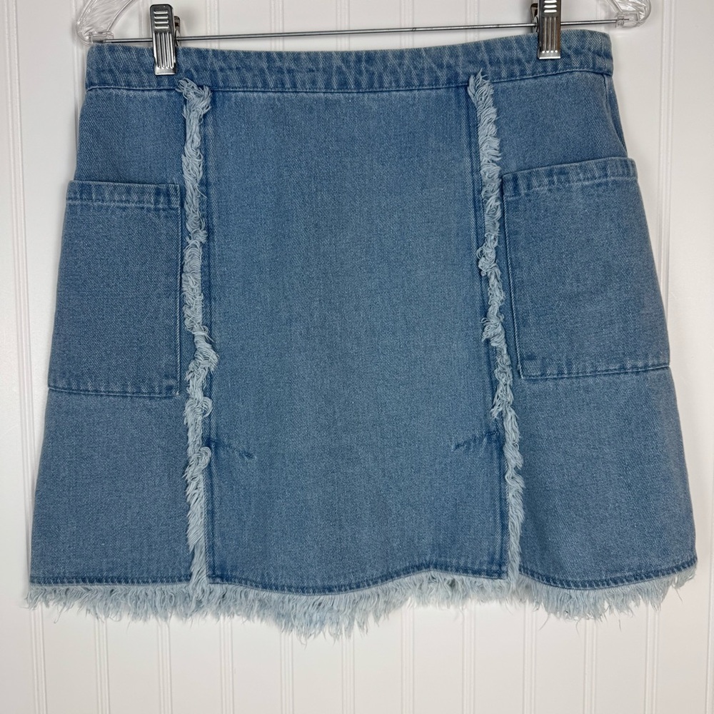 Umgee Denim Skirt Women's Medium Blue Mini Fringe Boho‎